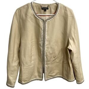 J Crew Cropped 100% Linen Lady Jacket Raffia Woven Details Size 18 Old‎ Money